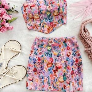 Vibrant Floral Mini Skirt set